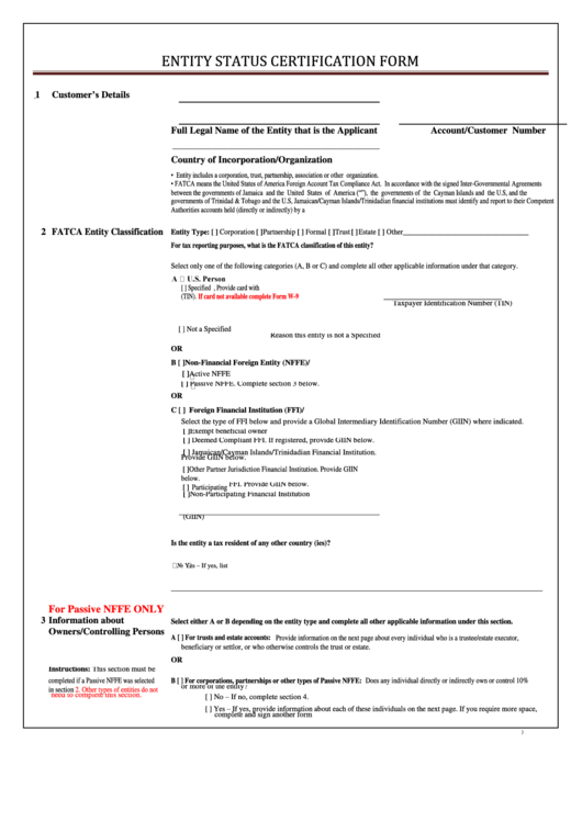 Entity Status Certification Form Printable pdf