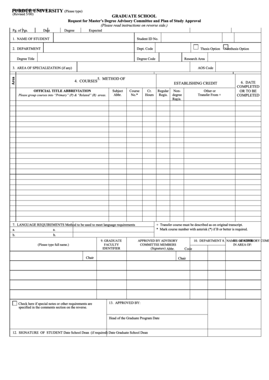 Graduate School Form 6 - Request For Master