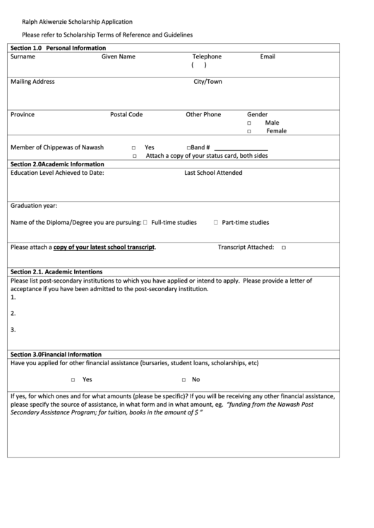 Ralph Akiwenzie Scholarship Application Form Printable pdf