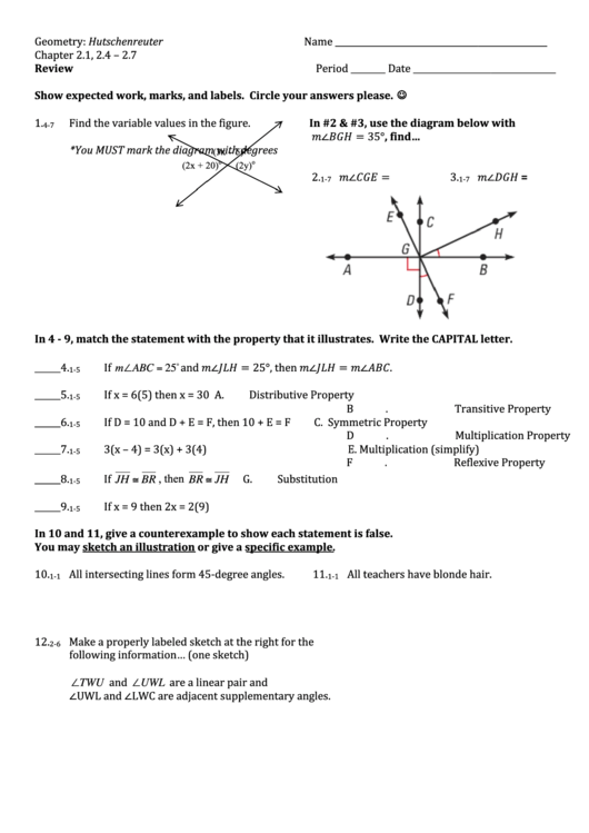 Geometry Review Sheet Printable pdf
