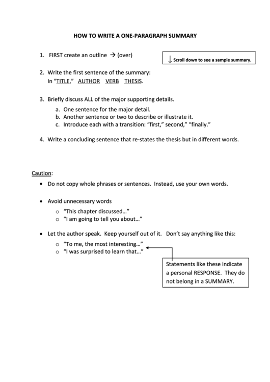 How To Write A One Paragraph Summary