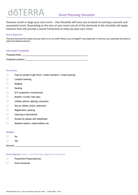 Event Planning Checklist Template Printable pdf