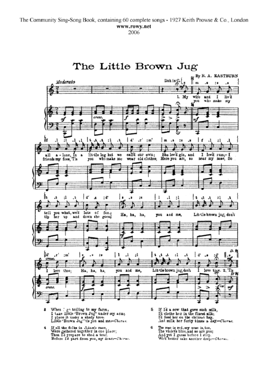 The Little Brown Jug (Sheet Music) - R. A. Rastburn Printable pdf