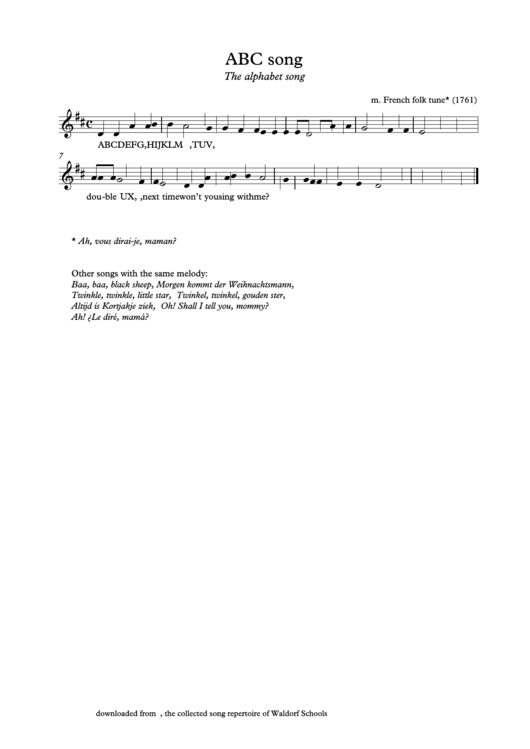Abc Song - The Alphabet Song (Sheet Music) Printable pdf