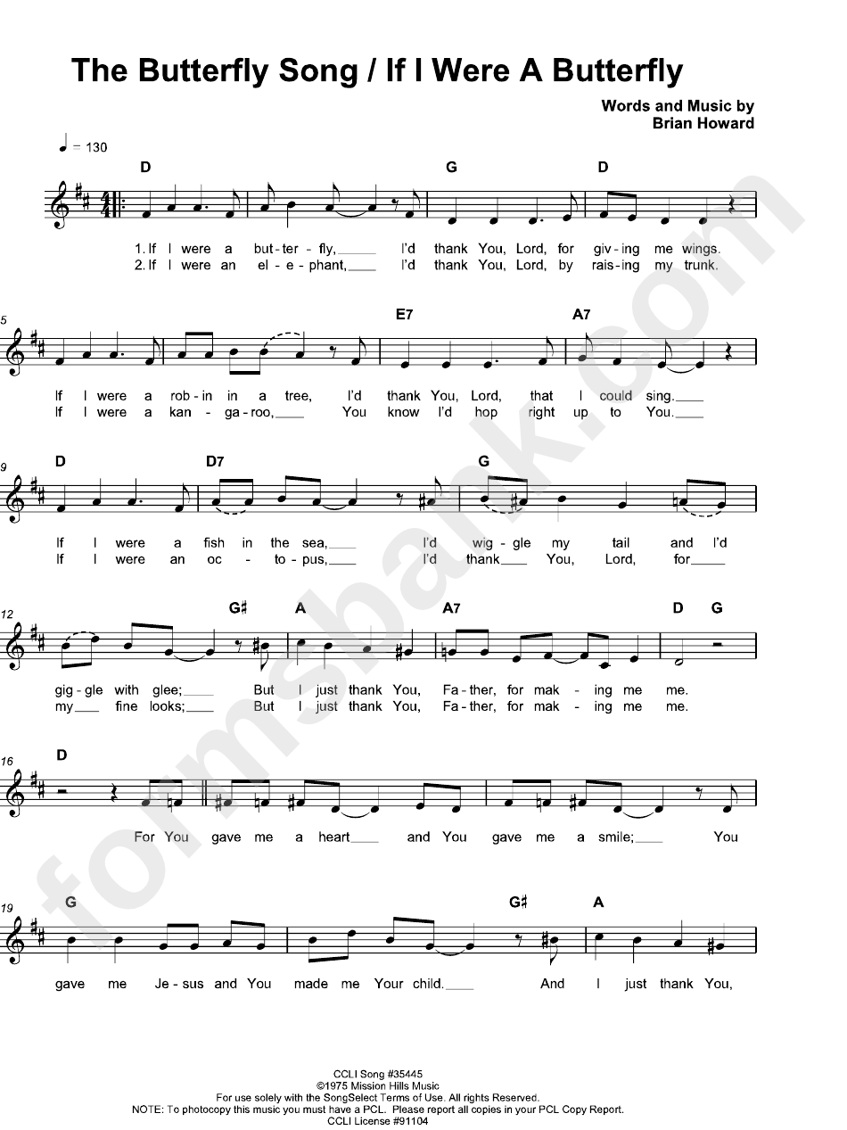 If I Were A Butterfly Sheet Music Brian Howard Printable Pdf Download