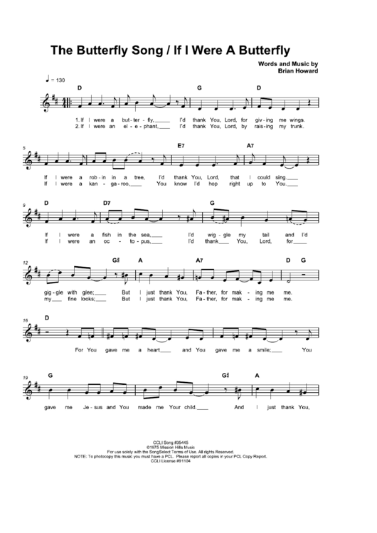 If I Were A Butterfly (Sheet Music) - Brian Howard Printable pdf