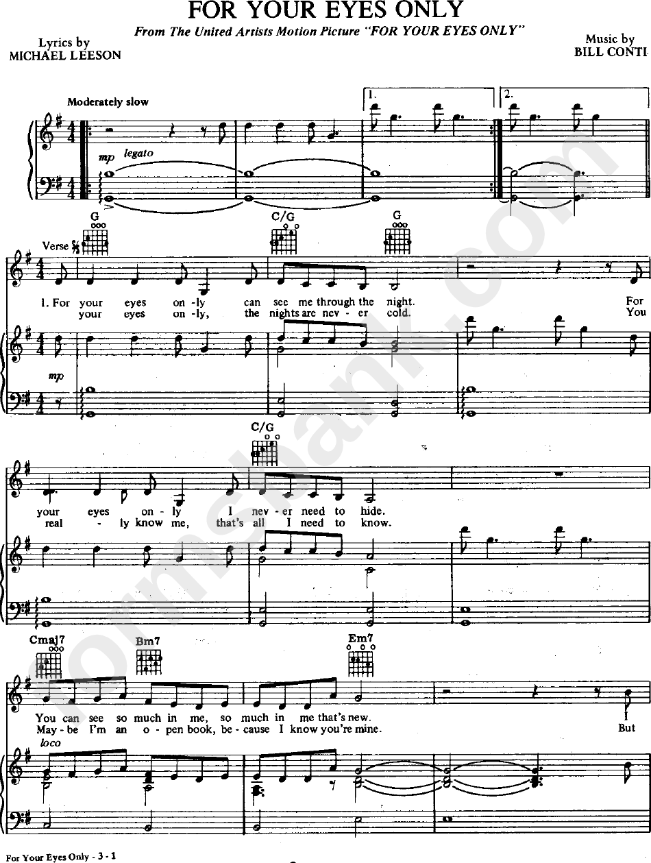 For Your Eyes Only (Sheet Music) - Bill Conti