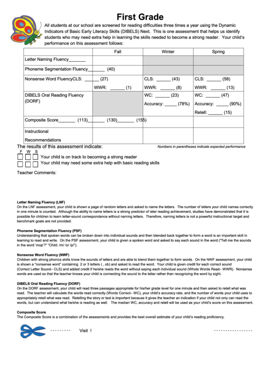 First Grade Student Assessment Form Printable pdf