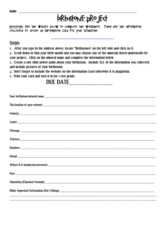 Birthstone Project Template Printable pdf