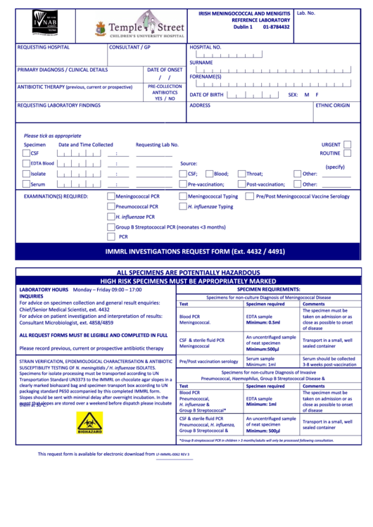 Immrl Investigations Request Form Printable pdf