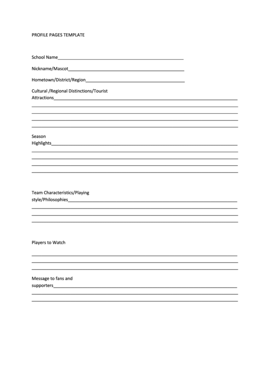 Profile Pages Template Printable pdf