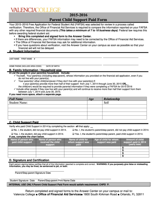 Parent Child Support Paid Form Printable pdf