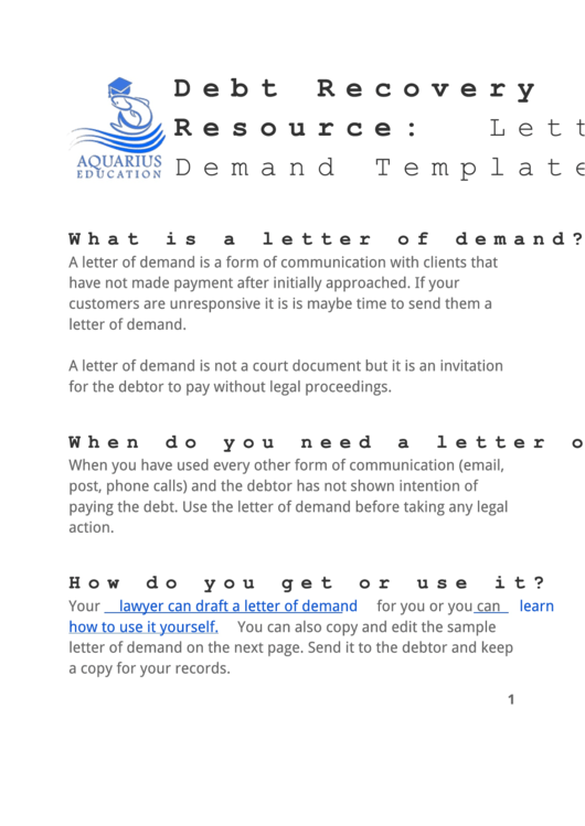 Letter Of Demand Template Printable pdf