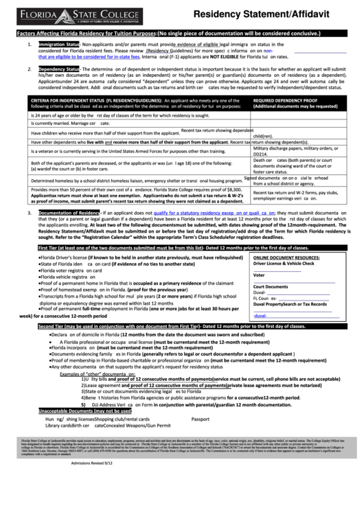 Residency Statement/affidavit Form