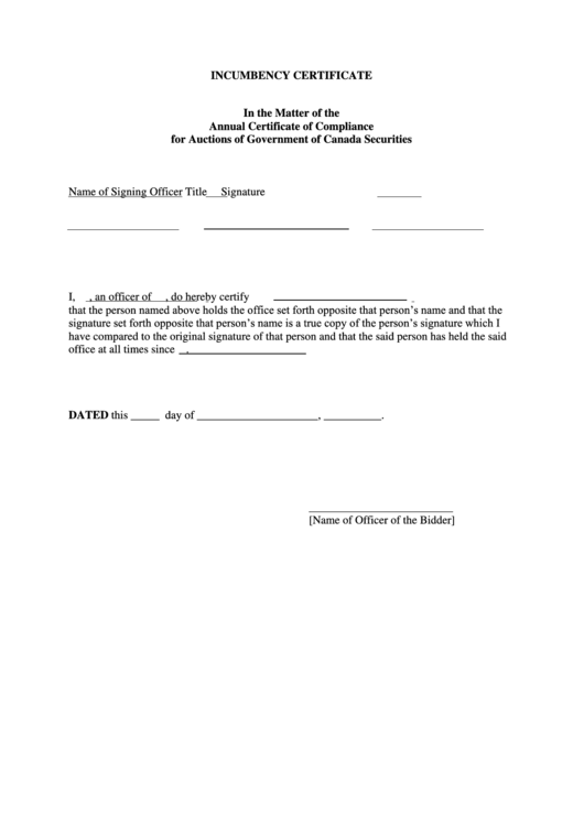 Sample Incumbency Certificate Printable pdf