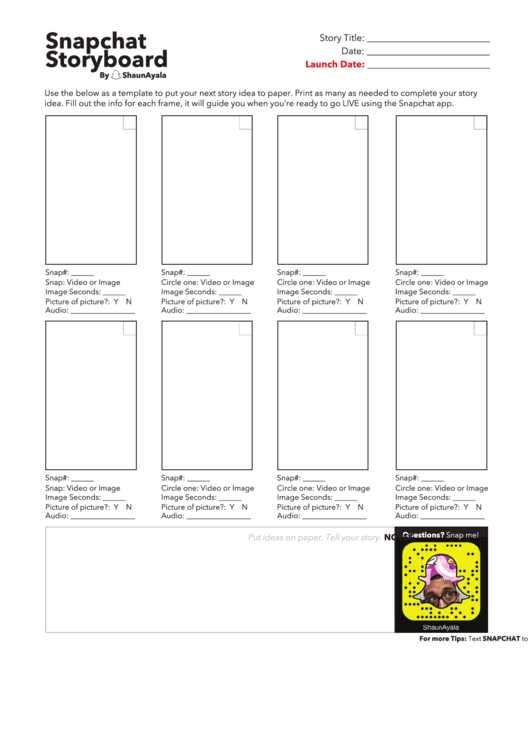 Snapchat Storyboard Template Printable pdf