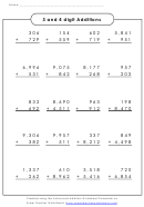 3 And 4 Digit Additions Worksheet Template With Answers