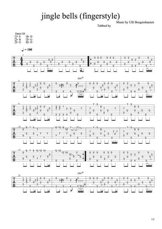 Jingle Bells (Fingerstyle) Guitar Tab Sheet Printable pdf
