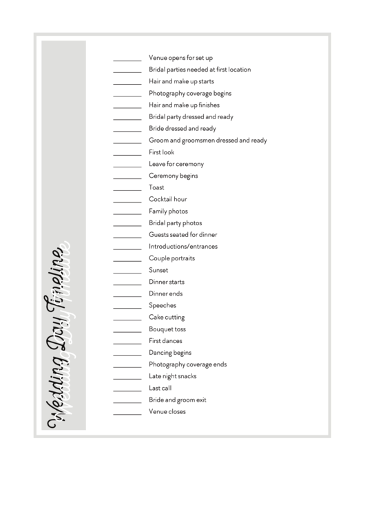 Wedding Day Timeline Template Printable pdf