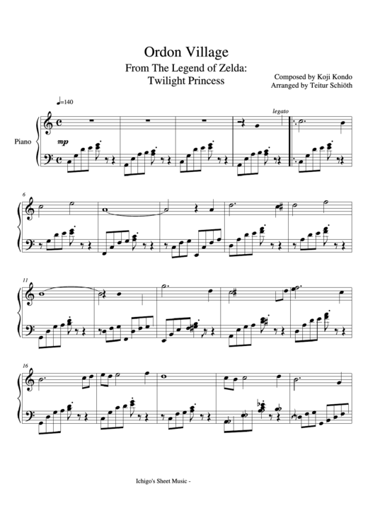 Ordon Village - Piano - By Koji Kondo Printable pdf