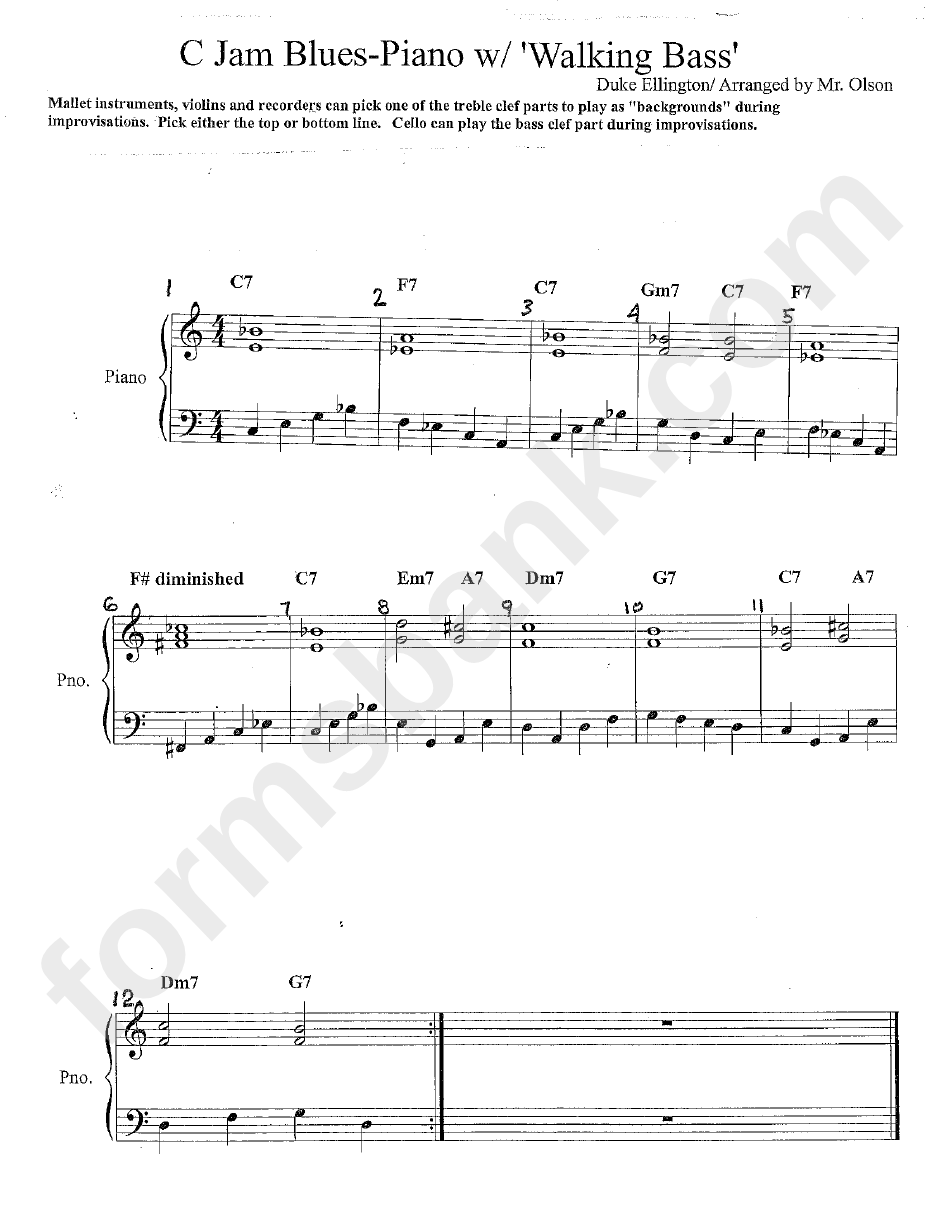 Piano Sheet Music: Walking Bass - Duke Ellington / Mr.olson