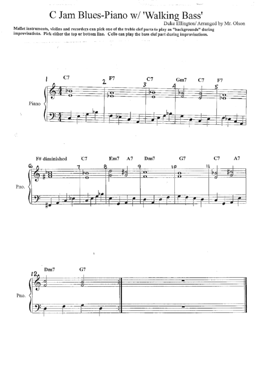 Piano Sheet Music: Walking Bass - Duke Ellington / Mr.olson Printable pdf
