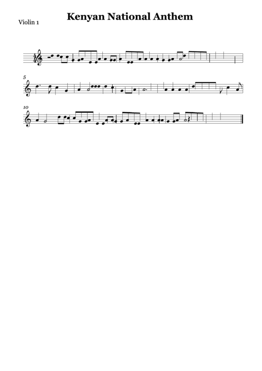 Kenyan National Anthem (Violin Sheet Music) Printable pdf
