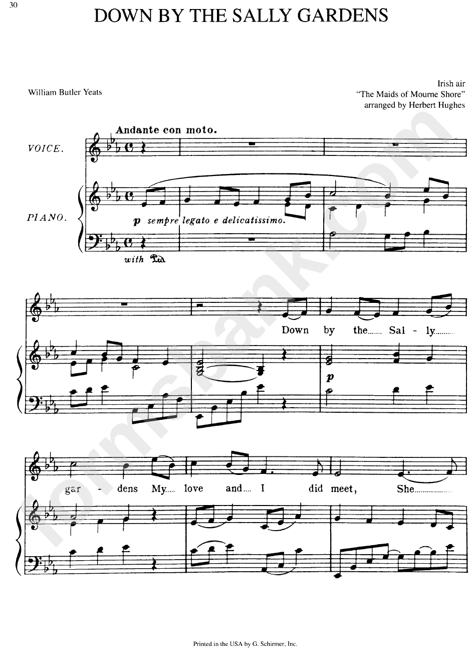 Down By The Sally Gardens - William Butler Yeats (Piano Sheet Music)