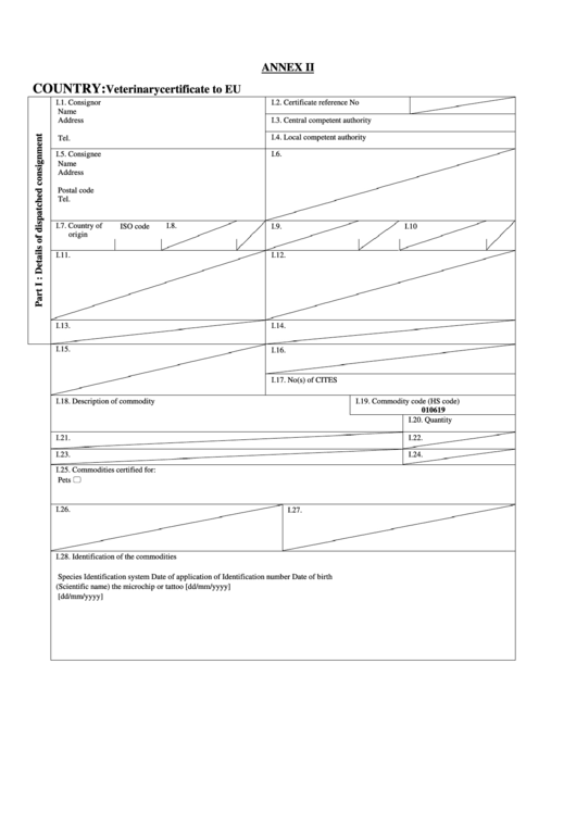 Veterinary Certificate To Eu Printable pdf