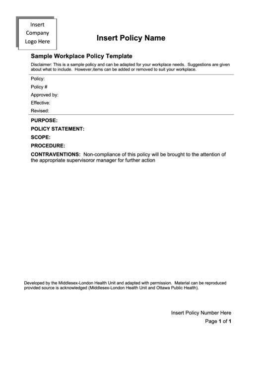 Sample Policy Template Printable pdf