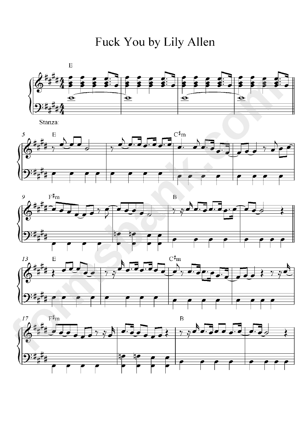 Fuck You - Lily Allen (Piano Sheet Music)