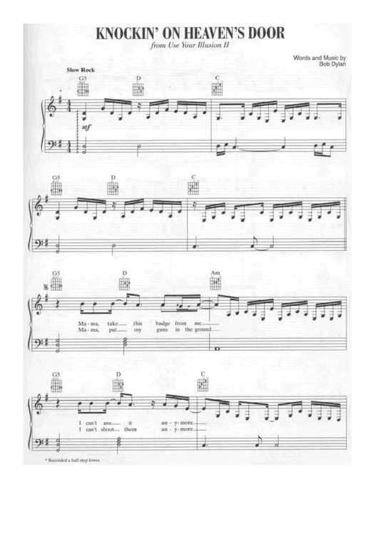 Knocking On Heavens Door (Bob Dylan Sheet Music) Printable pdf