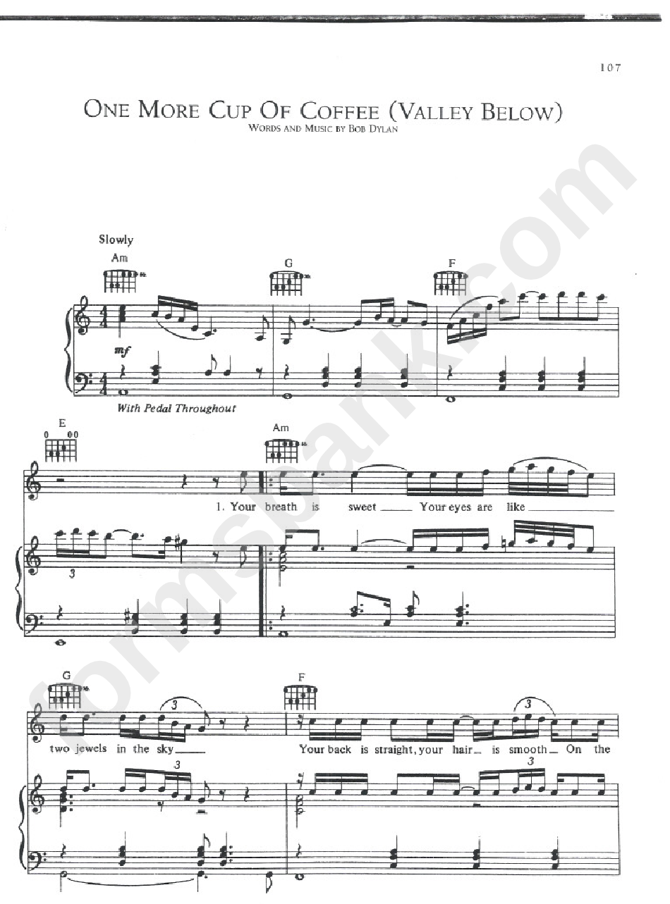 One More Cup Of Coffee (Valley Below) - Bob Dylan Sheet Music
