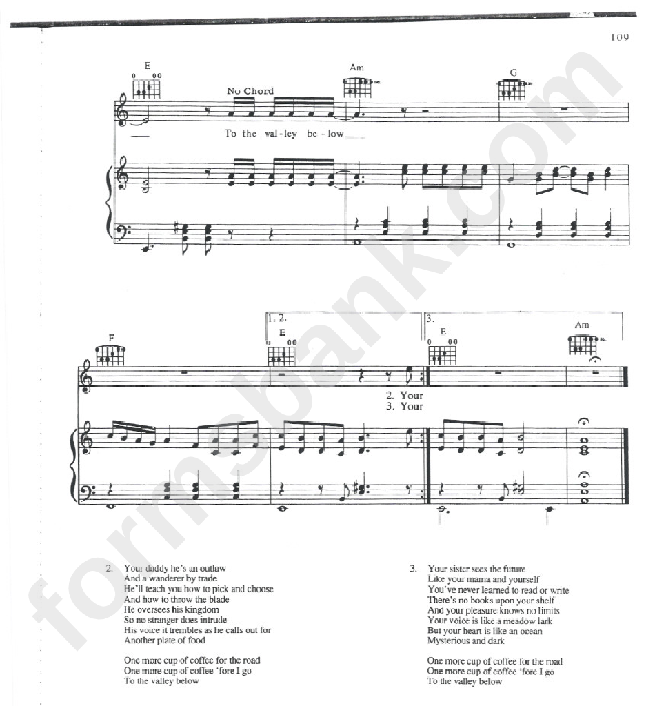 One More Cup Of Coffee (Valley Below) - Bob Dylan Sheet Music