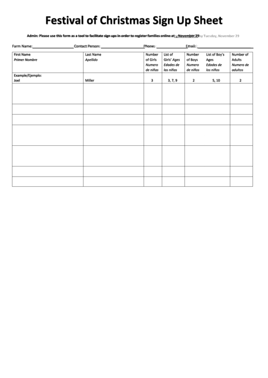 Christmas Sign Up Sheet Template Word