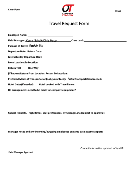 Fillable Travel Request Form Printable pdf