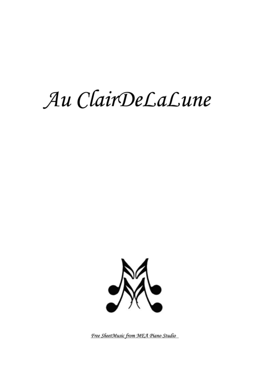 Au Clair De La Lune Sheet Music - Folk Song