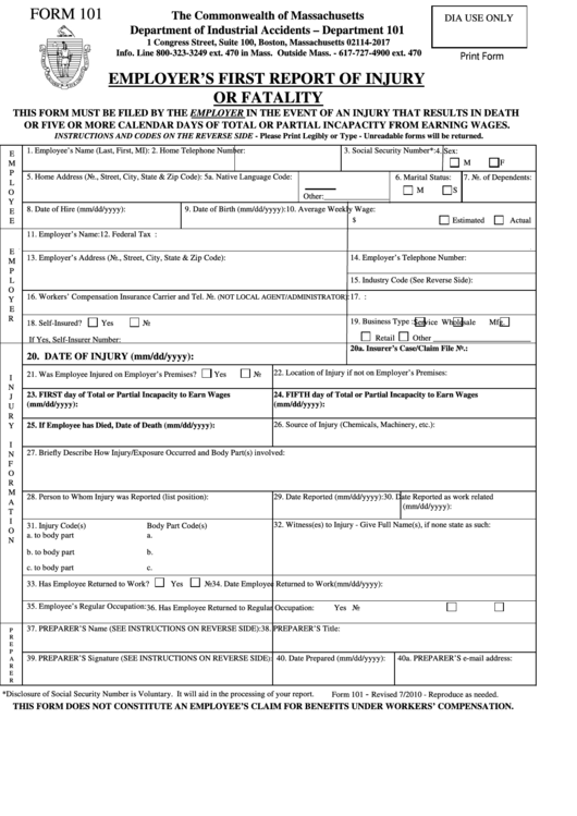 Fillable Form 101 - Employer