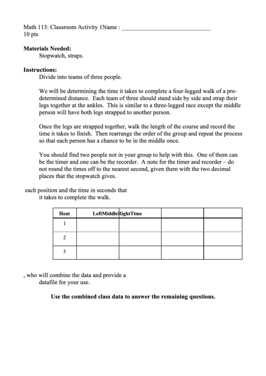 Math Classroom Activity Sheet Printable pdf