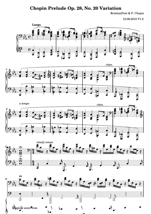 Chopin Prelude Op. 28, No. 20 Variation Sheet Music - Kristianpont & F. Chopin Printable pdf