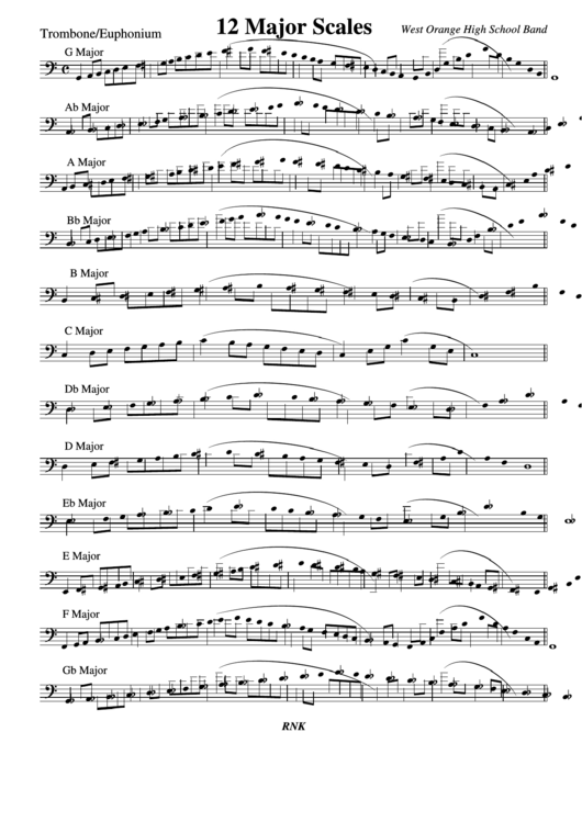 12 Major Scales - Trombone/euphonium - West Orange High School Band Printable pdf