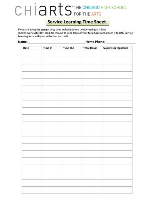 Service Learning Time Sheet
