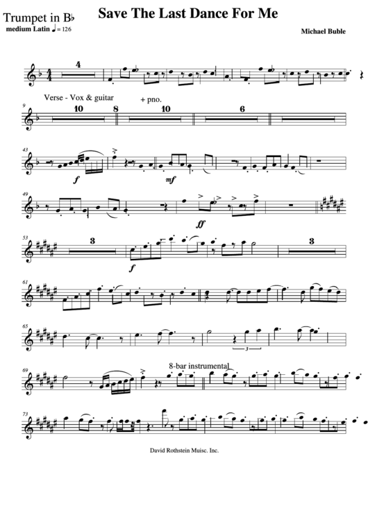 Save The Last Dance For Me Music Sheet - Michael Buble Printable pdf