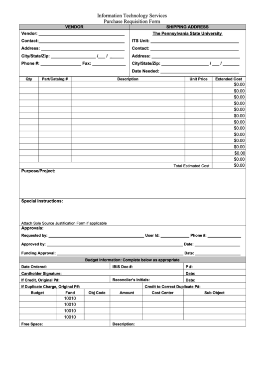 Information Technology Services Purchase Requisition Form