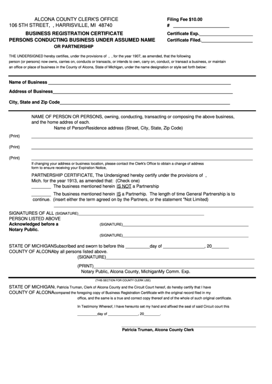 Business Registration Certificate Printable pdf