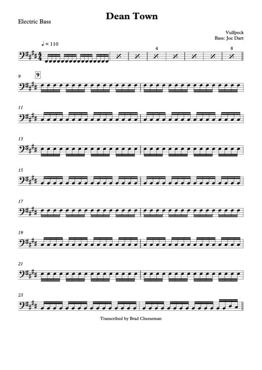 Fillable Electric Bass Sheet Music: Dean Town - Brad Cheeseman Printable pdf