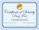 Sobriety Certificate Template - Drug Free - Blue