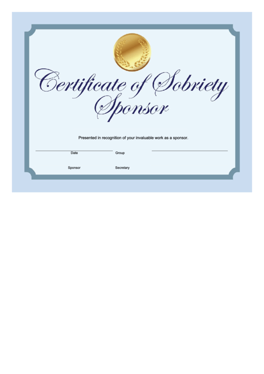 Sobriety Award Certificate Template Printable pdf