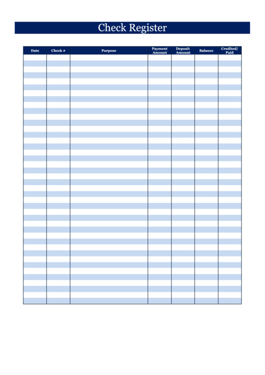 Check Register Template - Blue Printable pdf