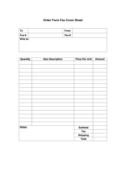 Order Form Fax Cover Sheet Printable pdf